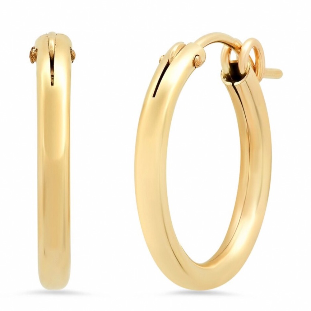 Gold tube hoop earrings